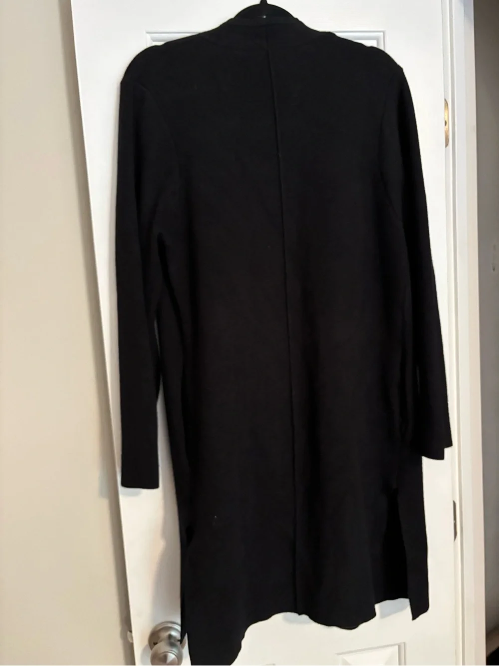 Long Black Open Front Cardigan Coat
